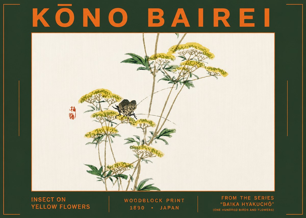 Kōno Bairei Insect on Yellow Flowers No6 - Poszter