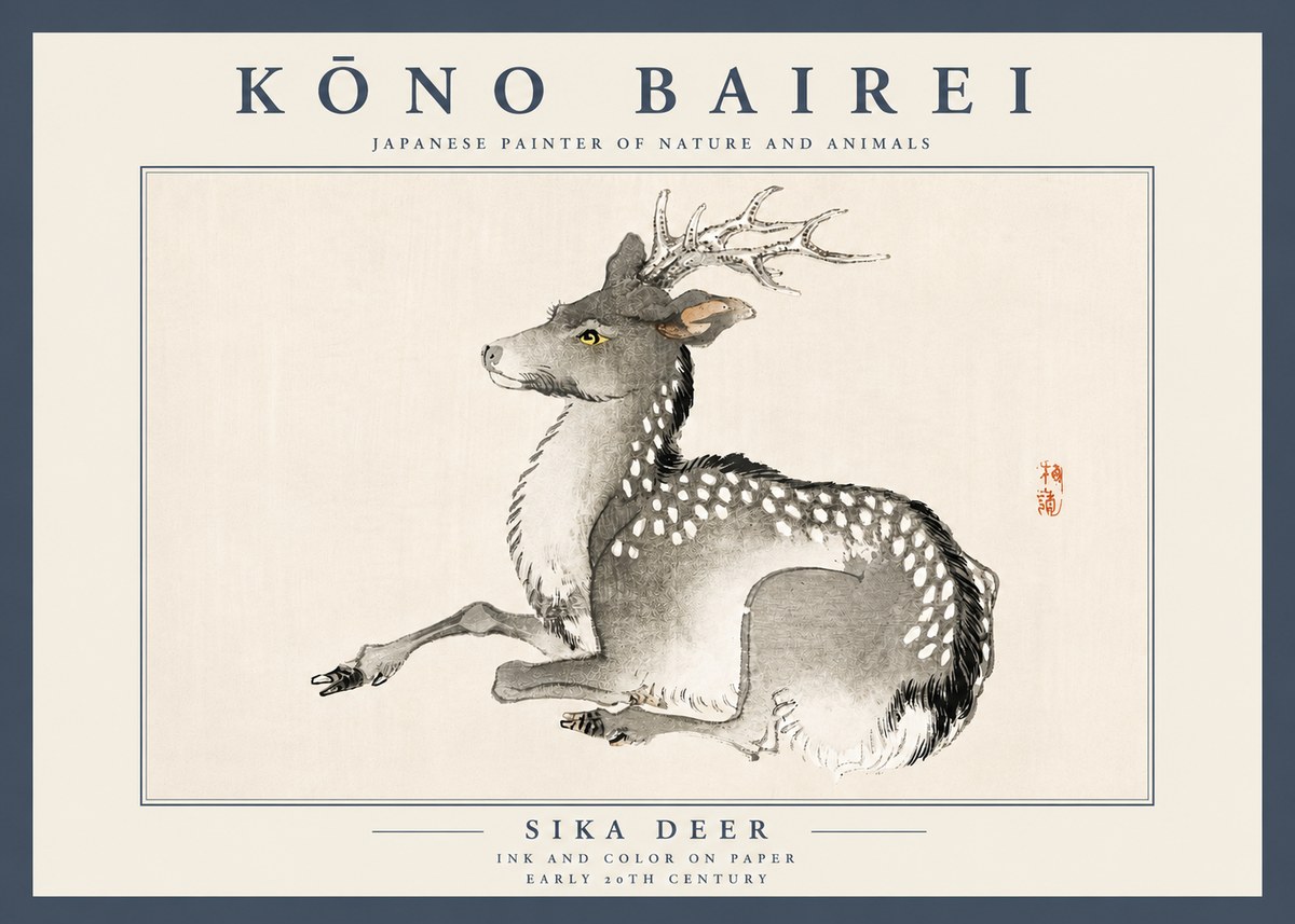 Kōno Bairei Sika Deer No4 - Poszter