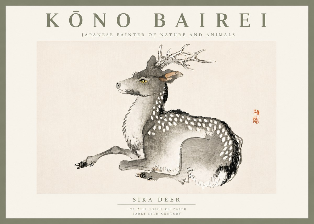 Kōno Bairei Sika Deer No5 - Poszter