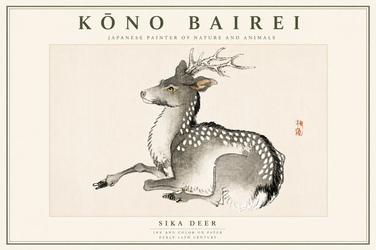 Kōno Bairei Sika Deer No6 - Poszter