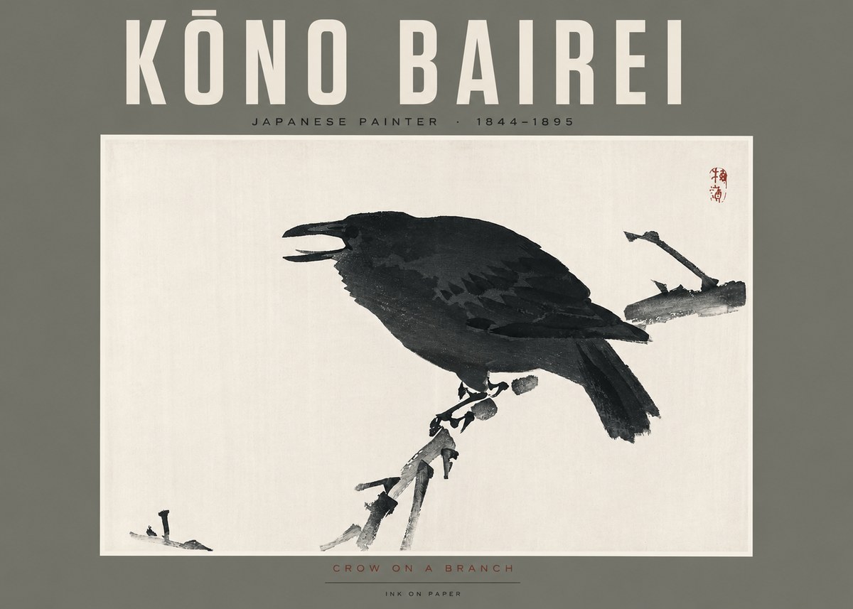 Kōno Bairei Crow on a Branch No2 - Poszter