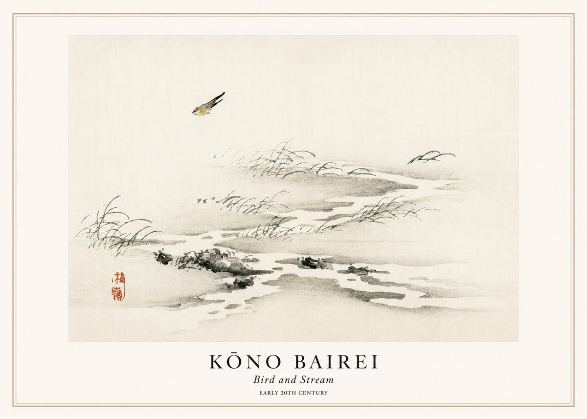 Kōno Bairei Bird and Stream No1 - Poszter