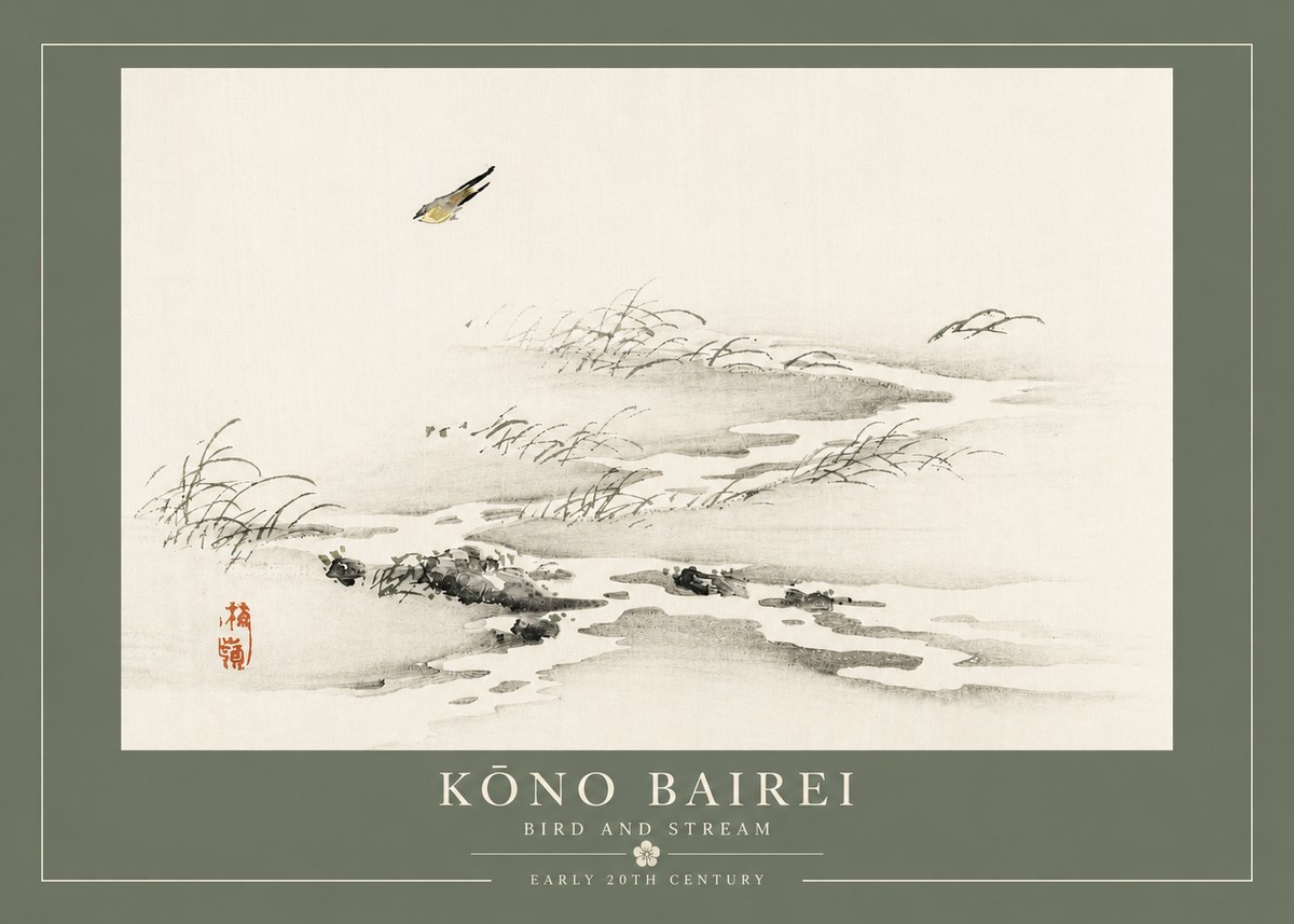 Kōno Bairei Bird and Stream No4 - Poszter