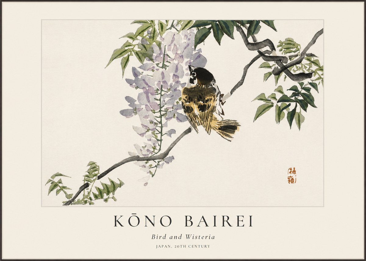 Kōno Bairei Wisteria and Bird No2 - Poszter