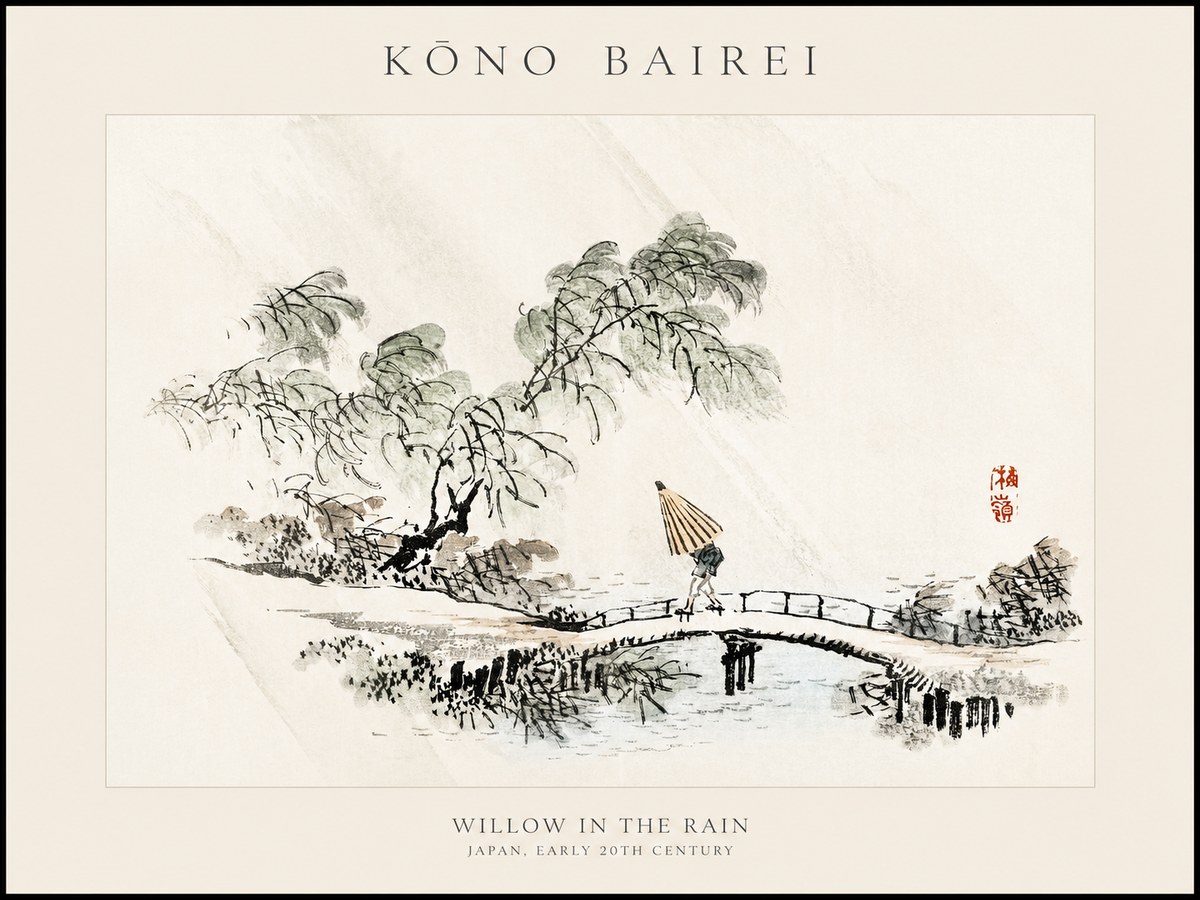 Kōno Bairei Willow in the Rain No1 - Poszter