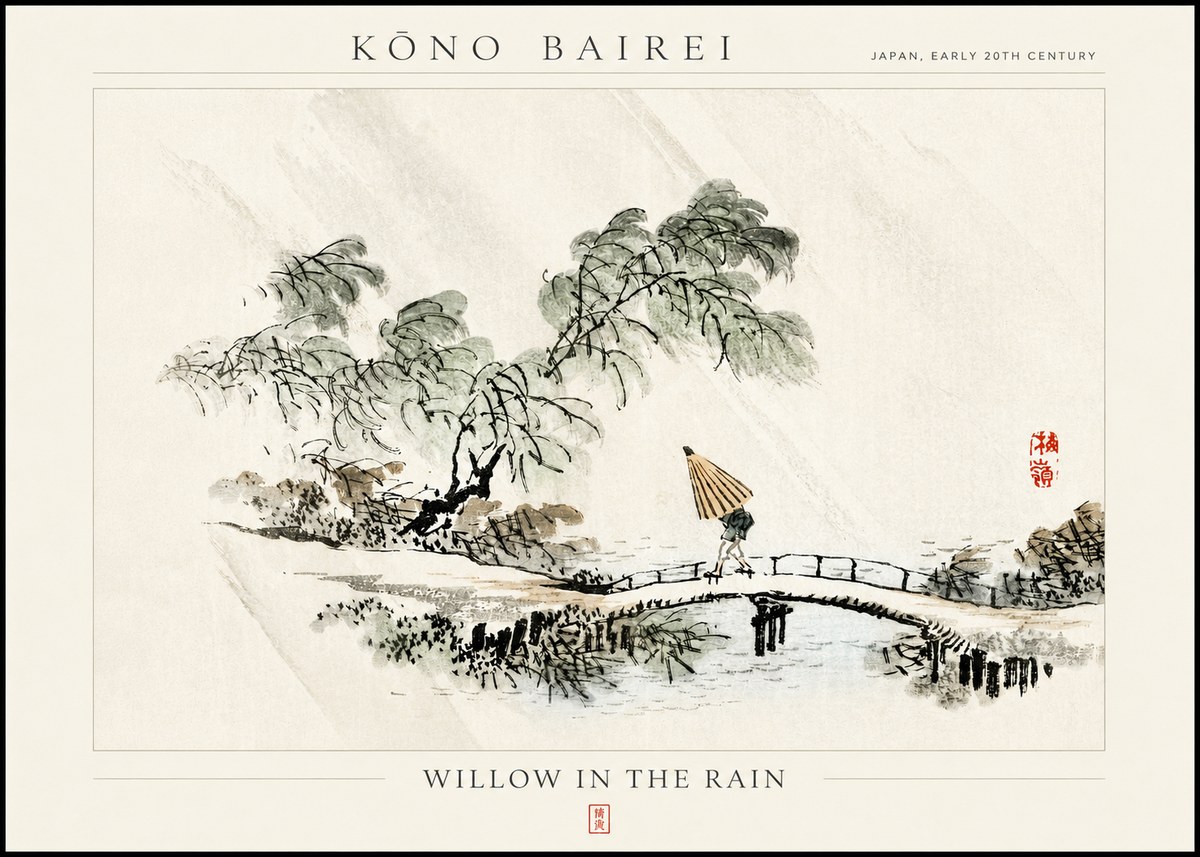 Kōno Bairei Willow in the Rain No3 - Poszter