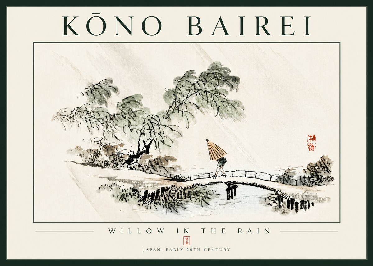 Kōno Bairei Willow in the Rain No4 - Poszter