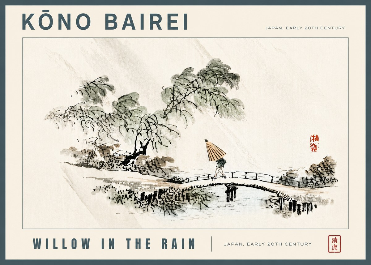 Kōno Bairei Willow in the Rain No5 - Poszter