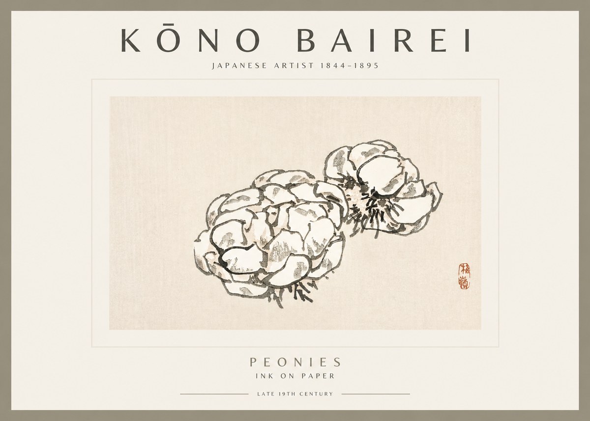 Kōno Bairei Peonies No2 - Poszter