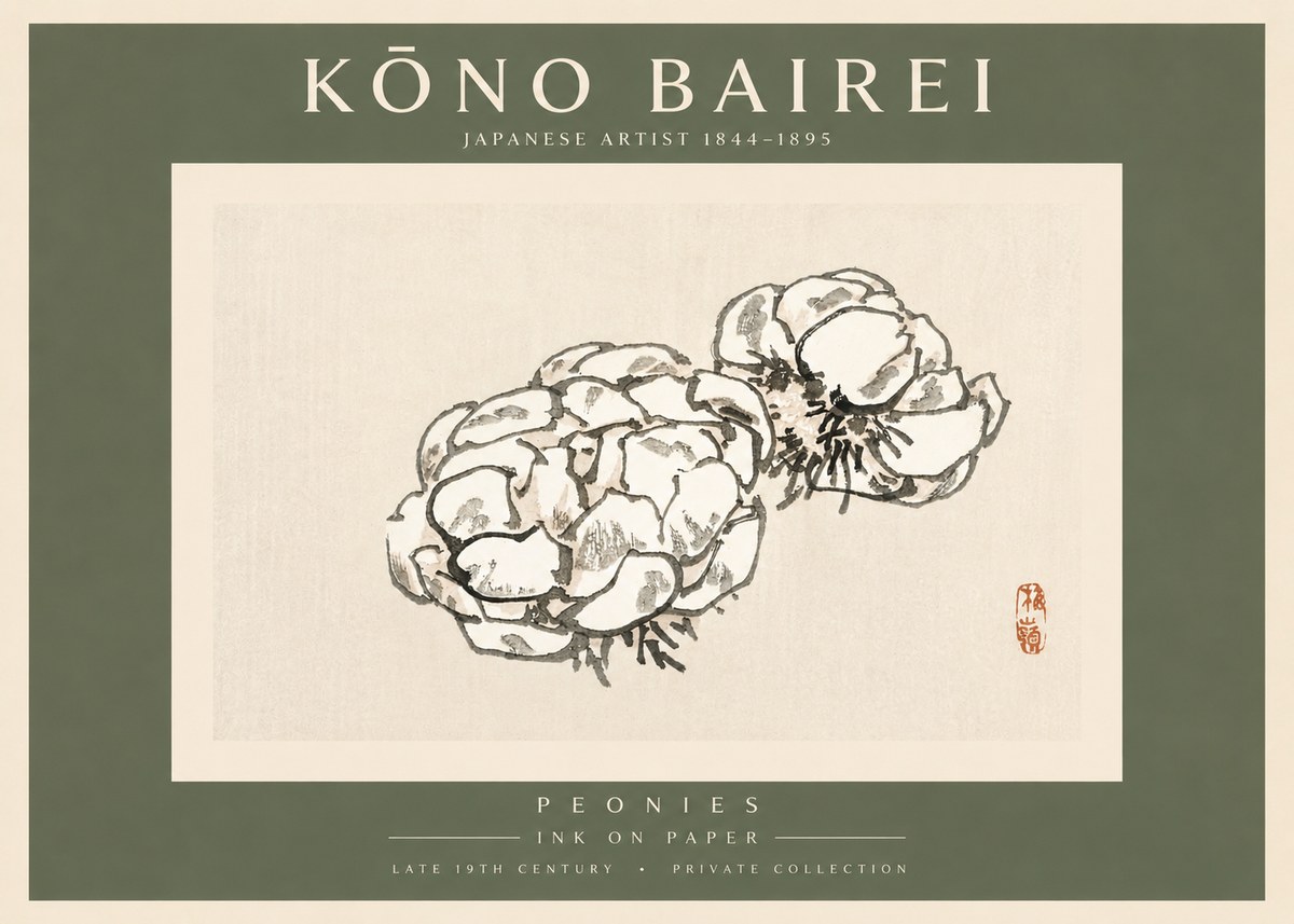 Kōno Bairei Peonies No3 - Poszter