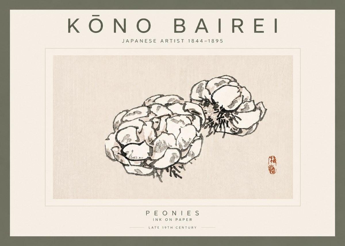 Kōno Bairei Peonies No5 - Poszter