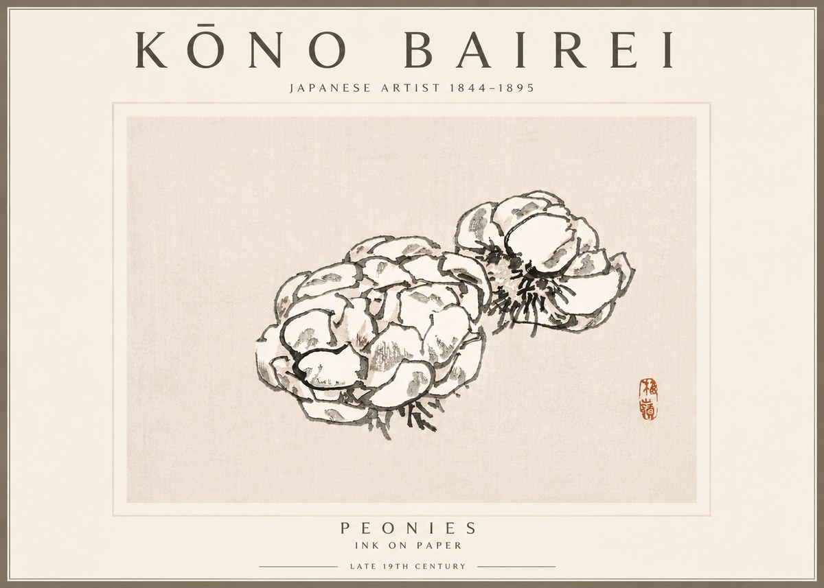 Kōno Bairei Peonies No6 - Poszter
