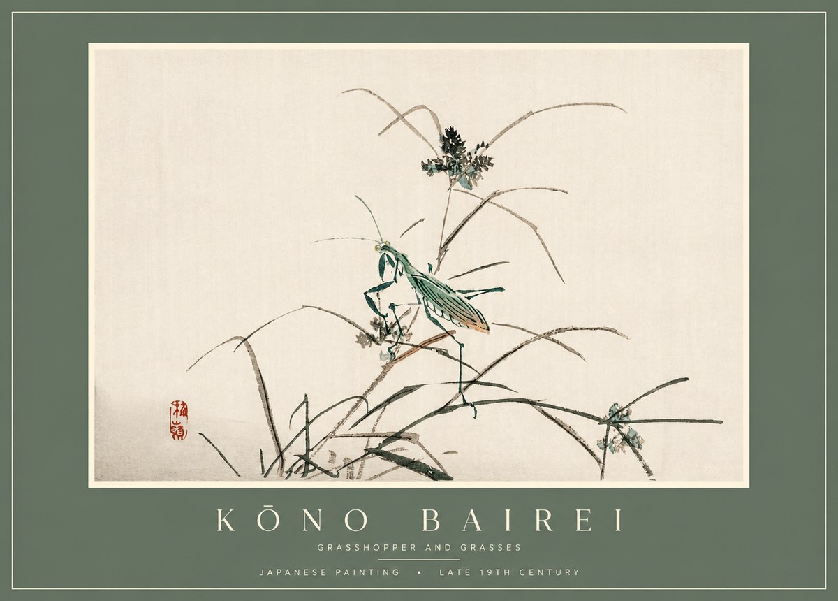 Kōno Bairei Grasshopper and Grasses No2 - Poszter