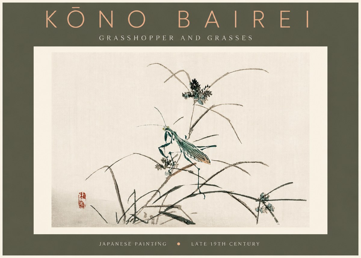 Kōno Bairei Grasshopper and Grasses No4 - Poszter