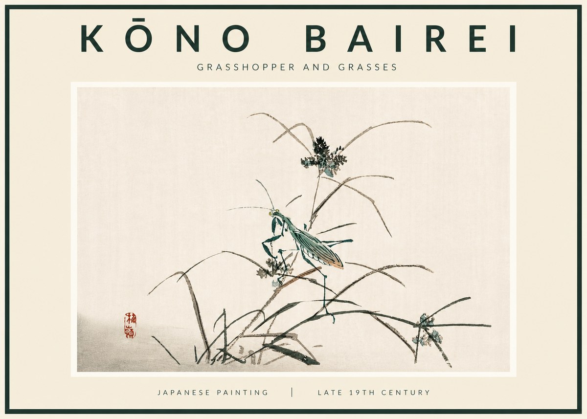 Kōno Bairei Grasshopper and Grasses No5 - Poszter