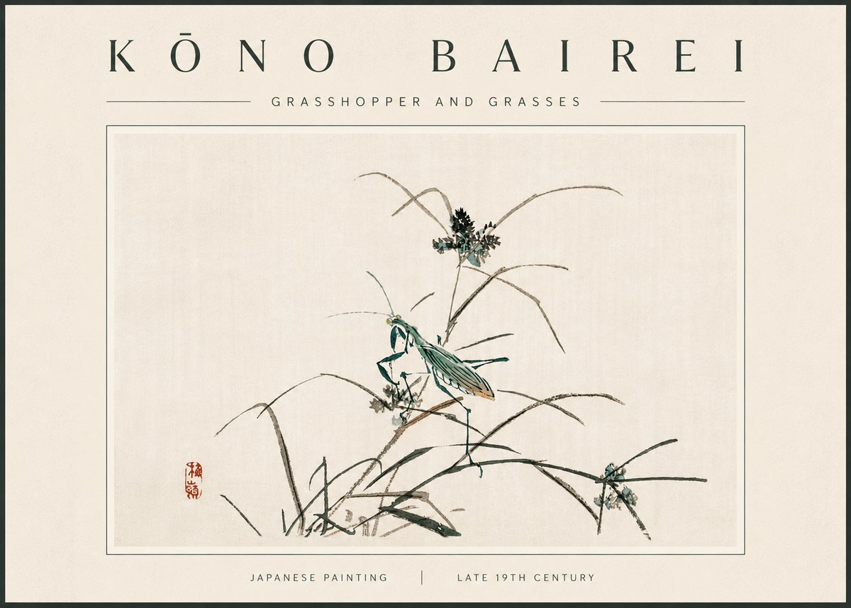 Kōno Bairei Grasshopper and Grasses No6 - Poszter