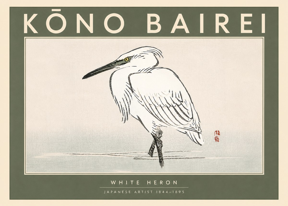 Kōno Bairei White Heron No3 - Poszter