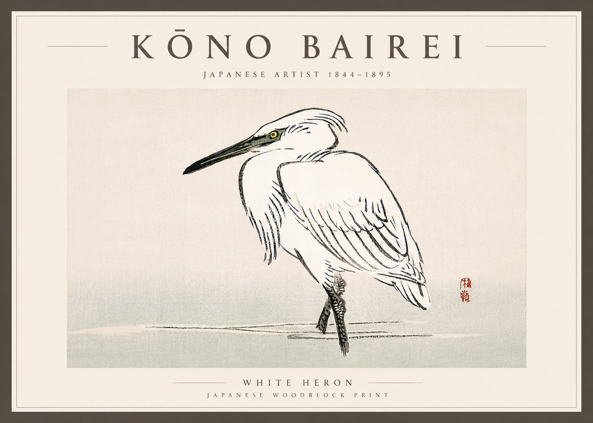 Kōno Bairei White Heron No6 - Poszter