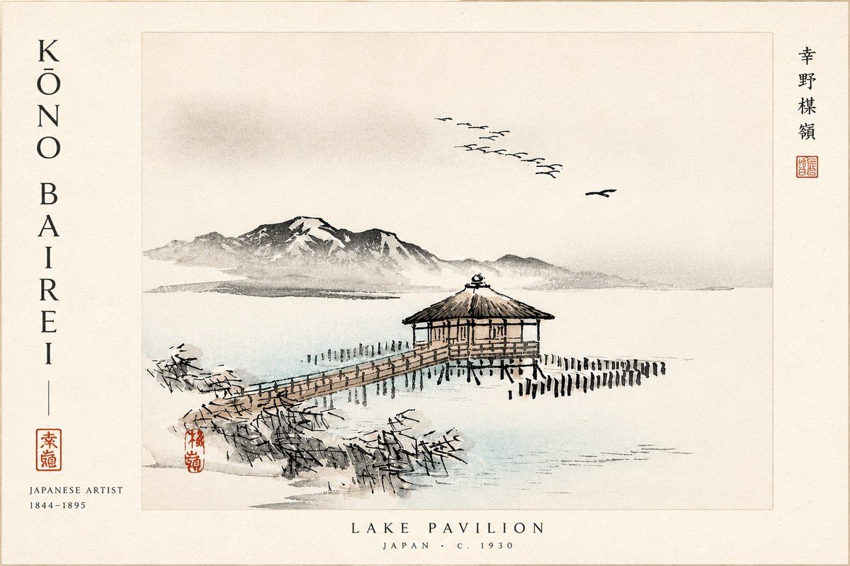 Kōno Bairei Lake Pavilion No6 - Poszter