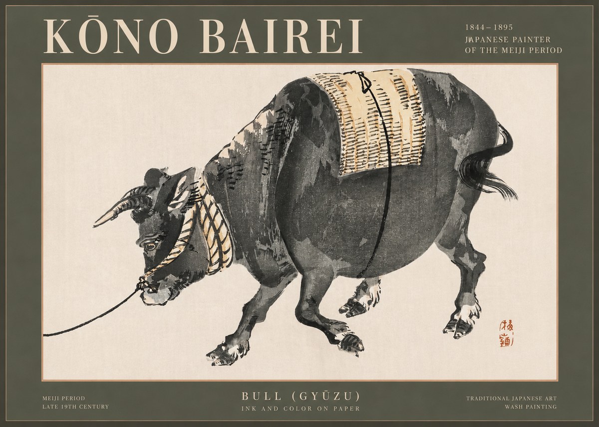 Kōno Bairei Bull (Gyūzu) No2 - Poszter