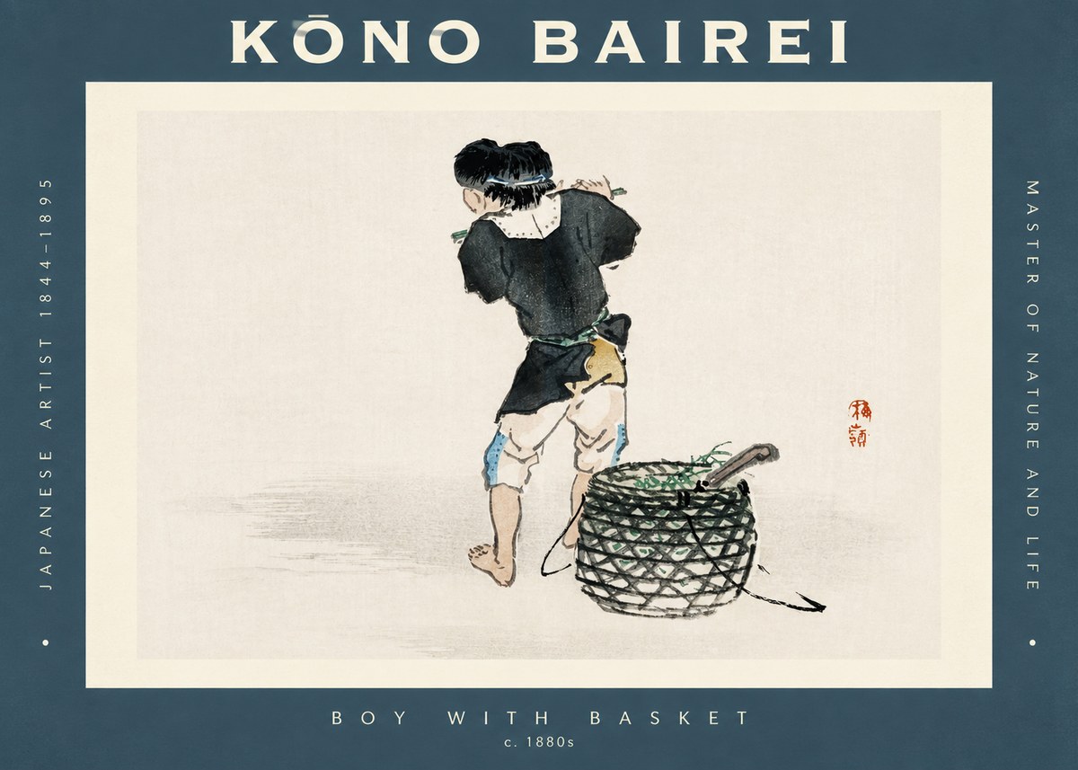 Kōno Bairei Boy with Basket No2 - Poszter