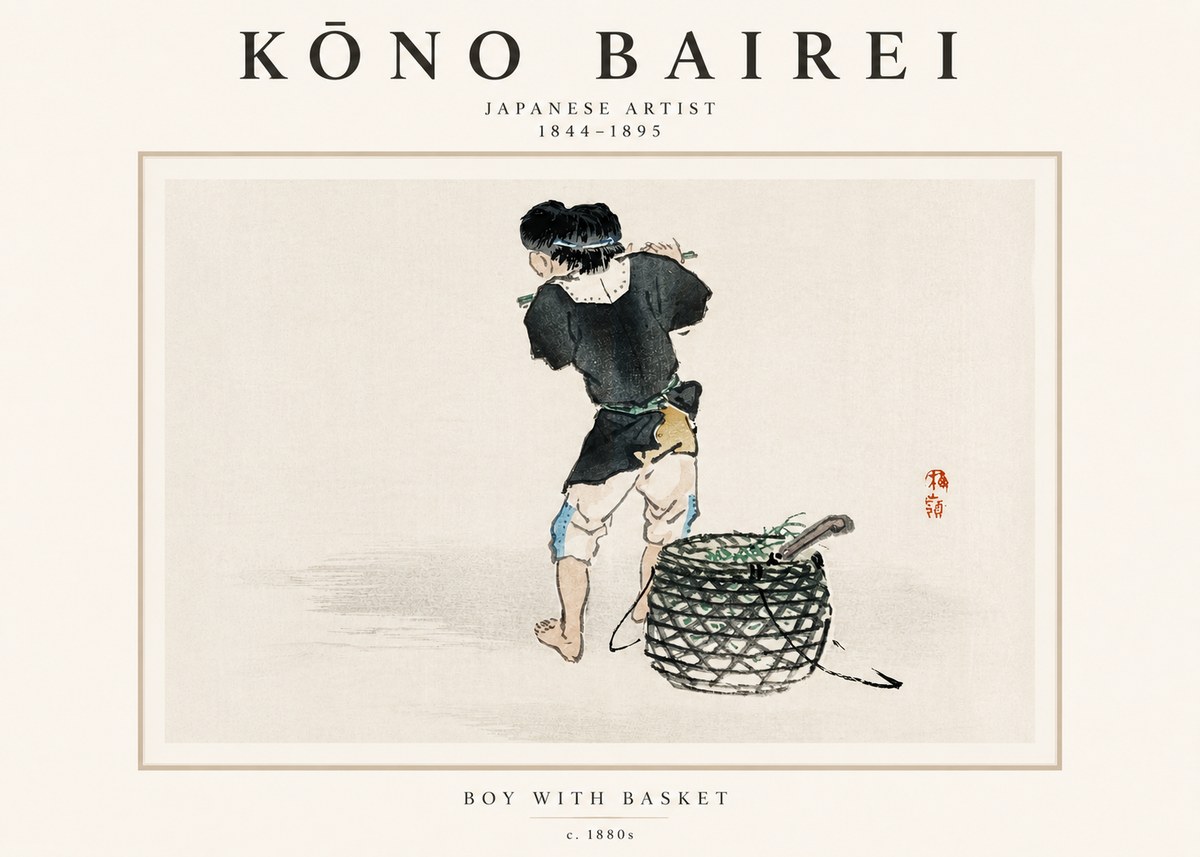 Kōno Bairei Boy with Basket No3 - Poszter