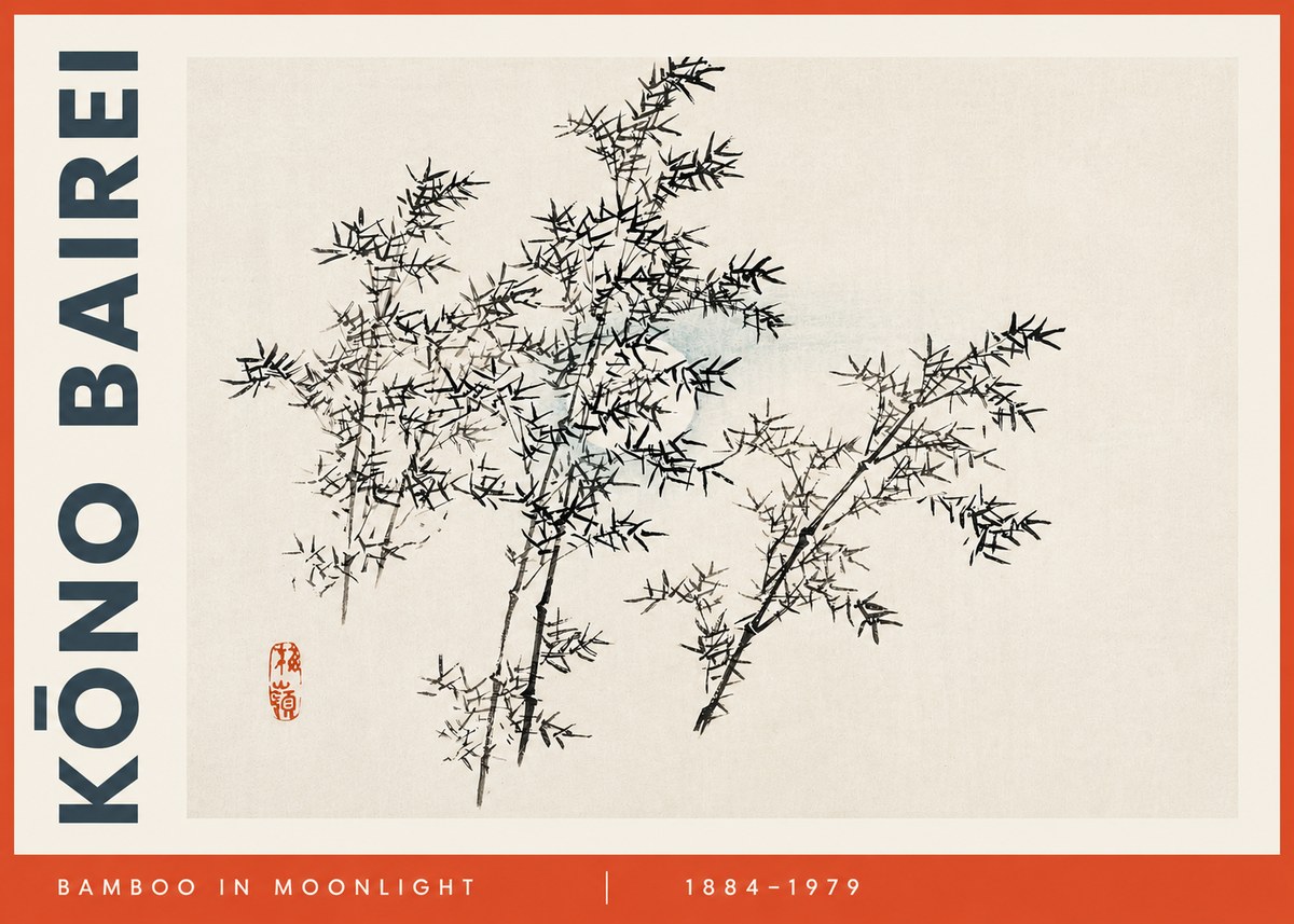 Kōno Bairei Bamboo in Moonlight No3 - Poszter