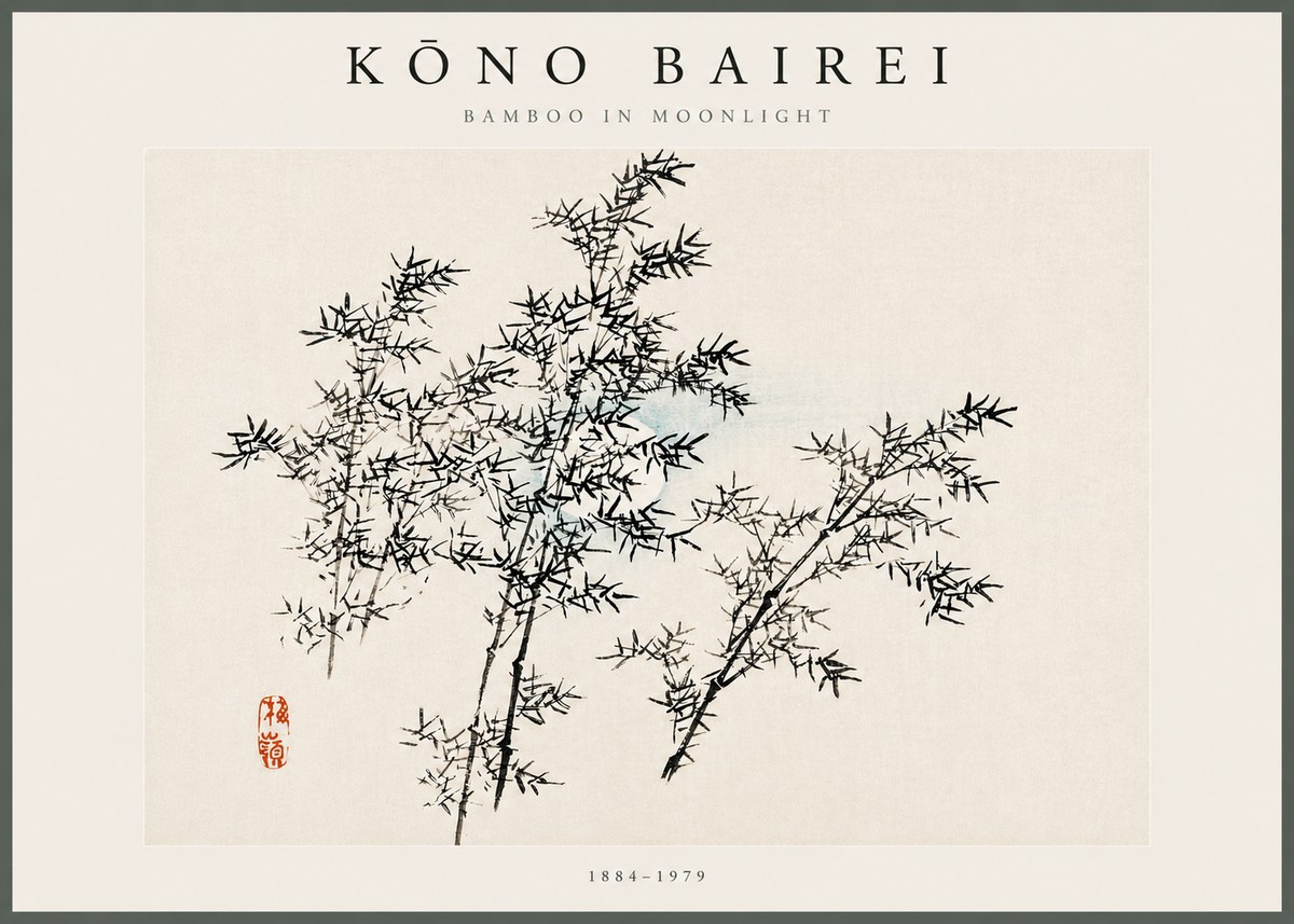 Kōno Bairei Bamboo in Moonlight No5 - Poszter