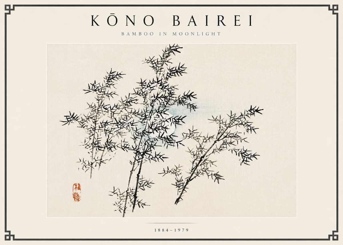 Kōno Bairei Bamboo in Moonlight No6 - Poszter