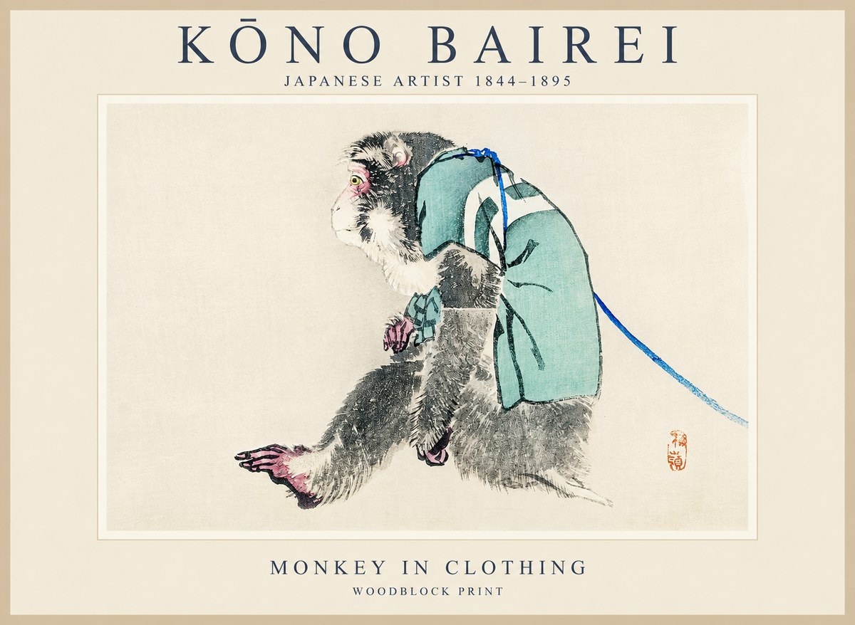 Kōno Bairei Monkey in Clothing No1 - Poszter
