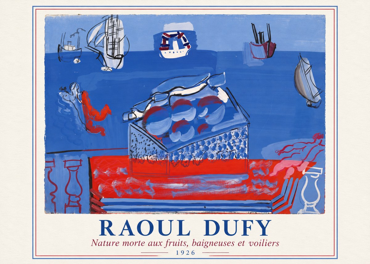 Raoul Dufy Nature Morte Aux Fruits, Baigneuses Et Voiliers No2 - Poszter