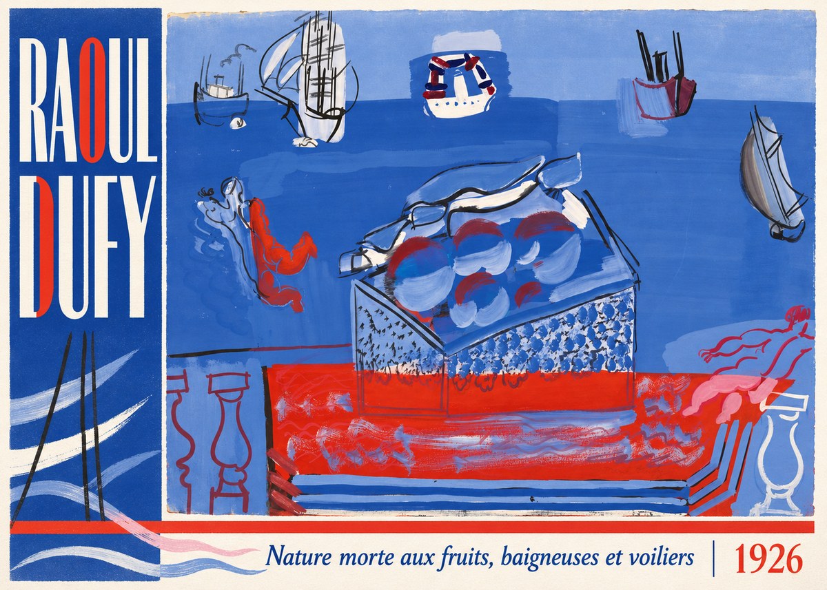 Raoul Dufy Nature Morte Aux Fruits, Baigneuses Et Voiliers No3 - Poszter
