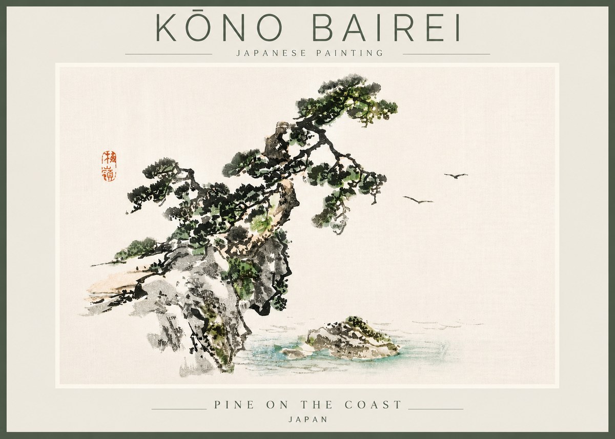 Kōno Bairei Pine on the Coast No3 - Poszter