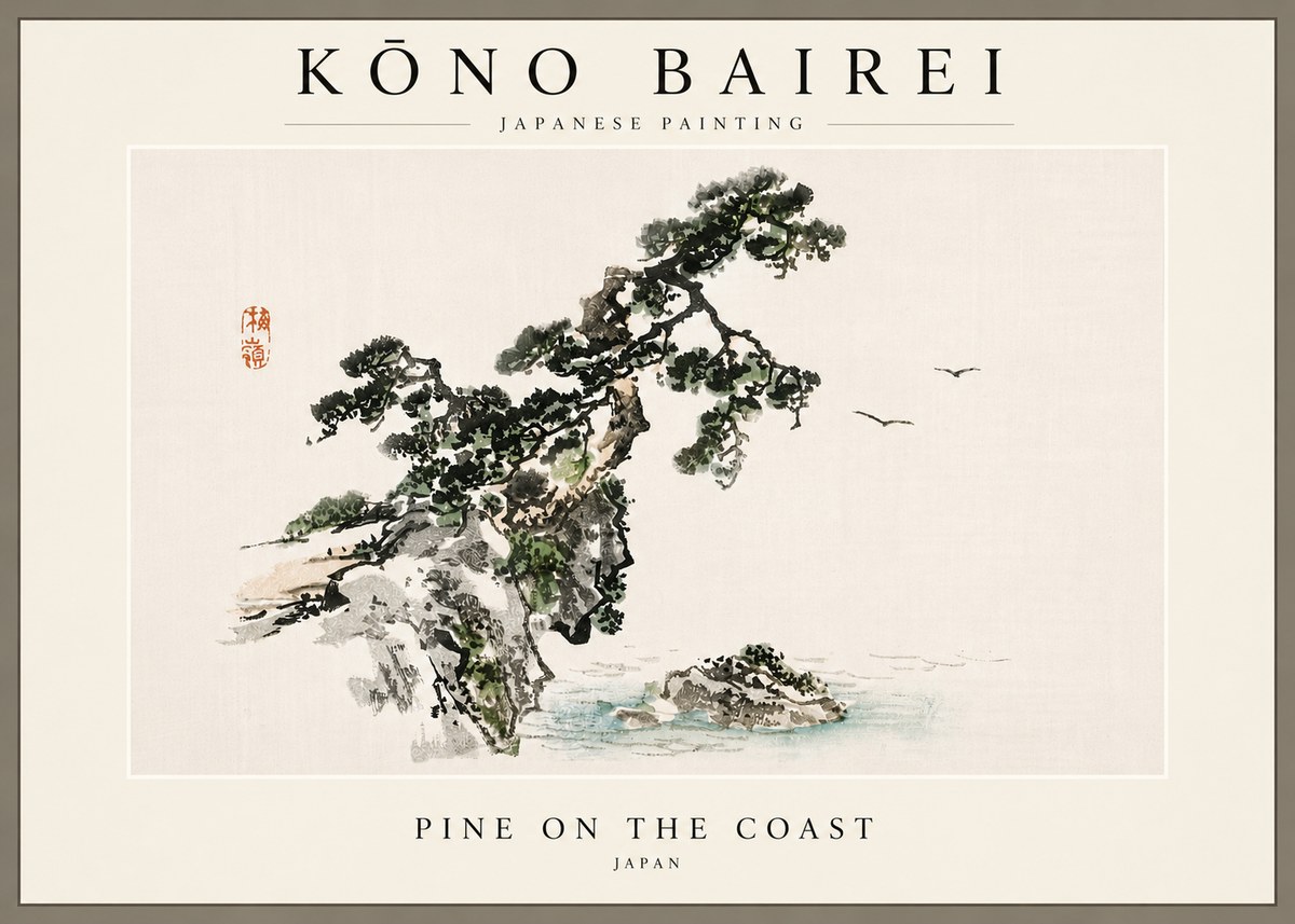 Kōno Bairei Pine on the Coast No6 - Poszter