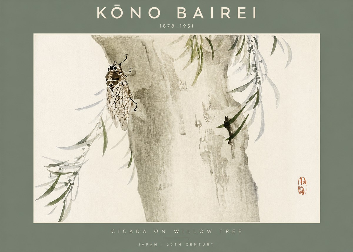 Kōno Bairei Cicada on Willow Tree No2 - Poszter