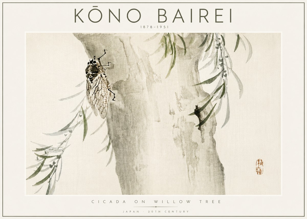 Kōno Bairei Cicada on Willow Tree No4 - Poszter