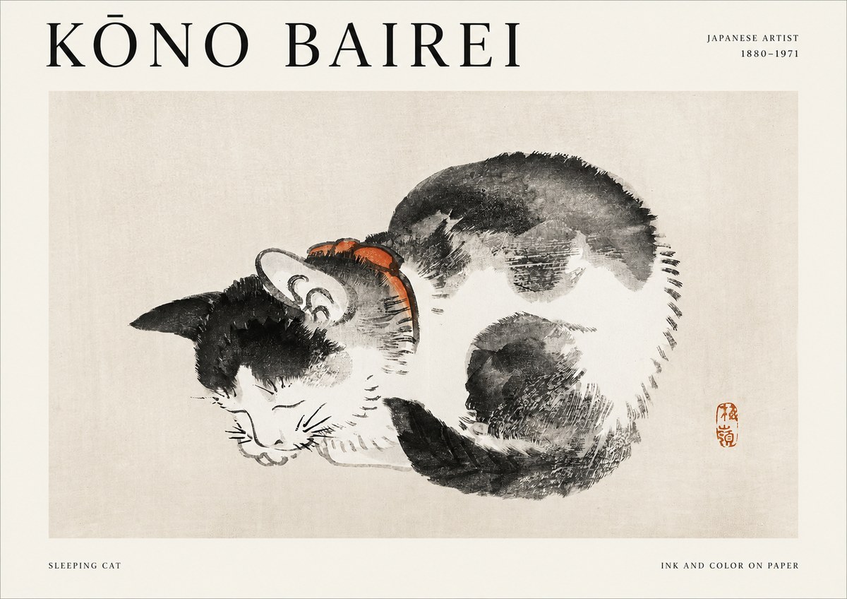 Kōno Bairei Sleeping Cat No1 - Poszter