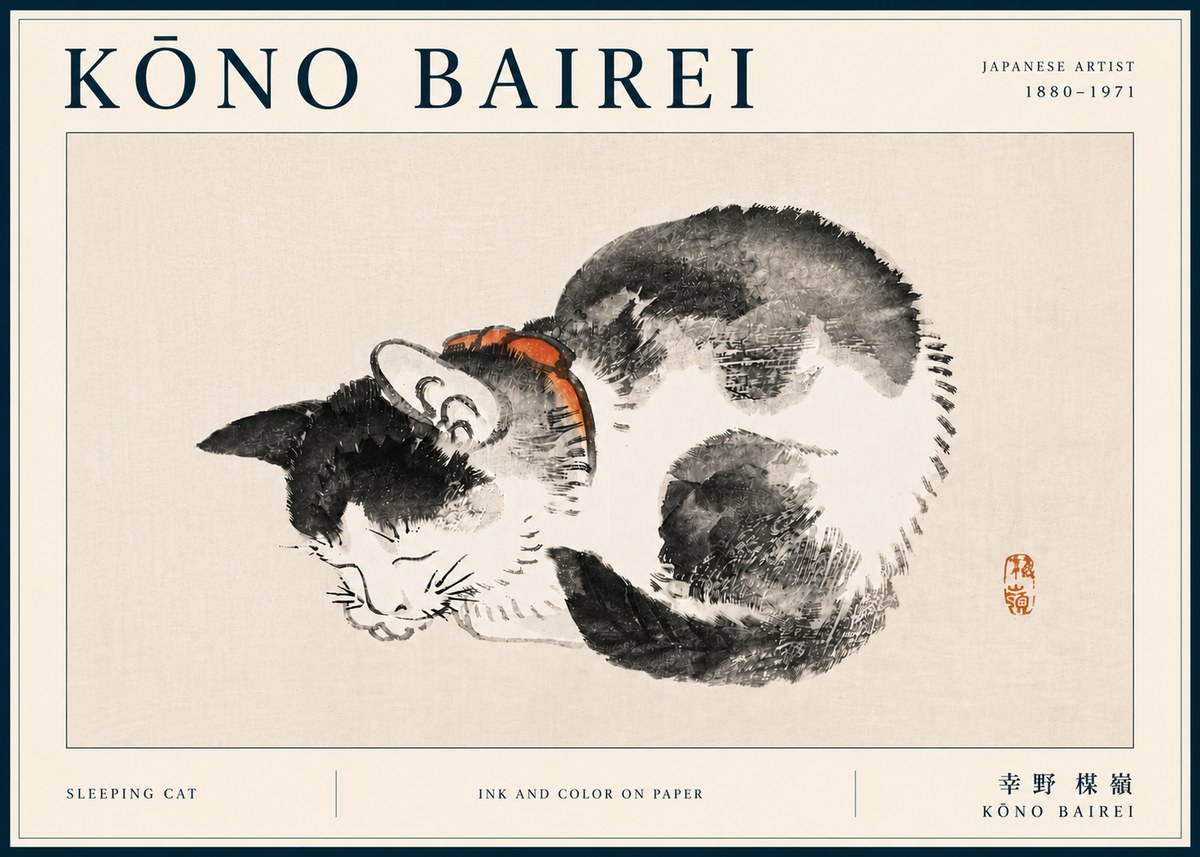 Kōno Bairei Sleeping Cat No6 - Poszter