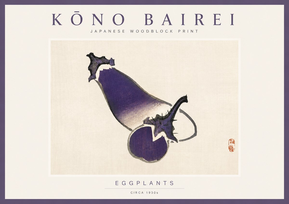 Kōno Bairei Eggplants No2 - Poszter