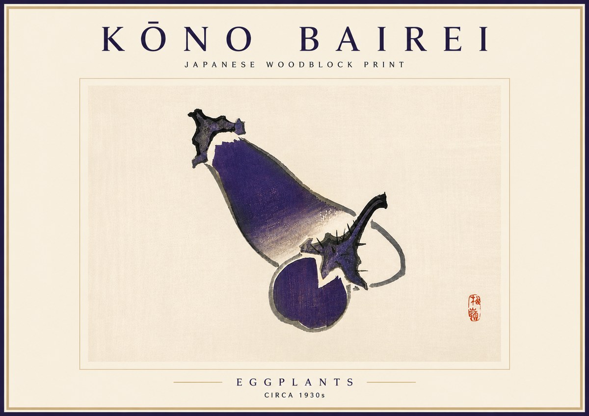Kōno Bairei Eggplants No4 - Poszter