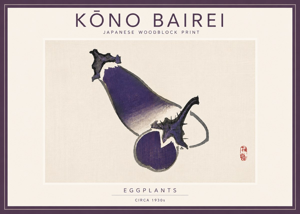 Kōno Bairei Eggplants No5 - Poszter
