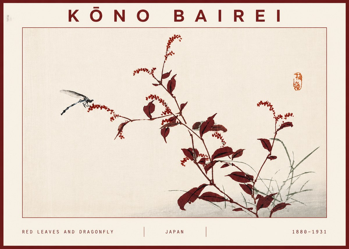 Kōno Bairei Red Leaves and Dragonfly No3 - Poszter