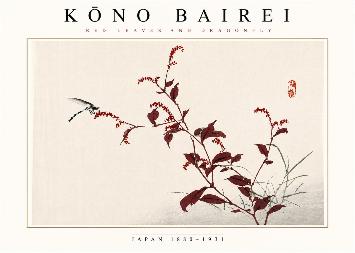 Kōno Bairei Red Leaves and Dragonfly No4 - Poszter