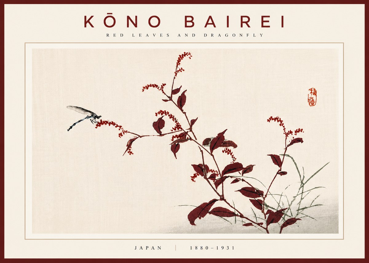 Kōno Bairei Red Leaves and Dragonfly No5 - Poszter