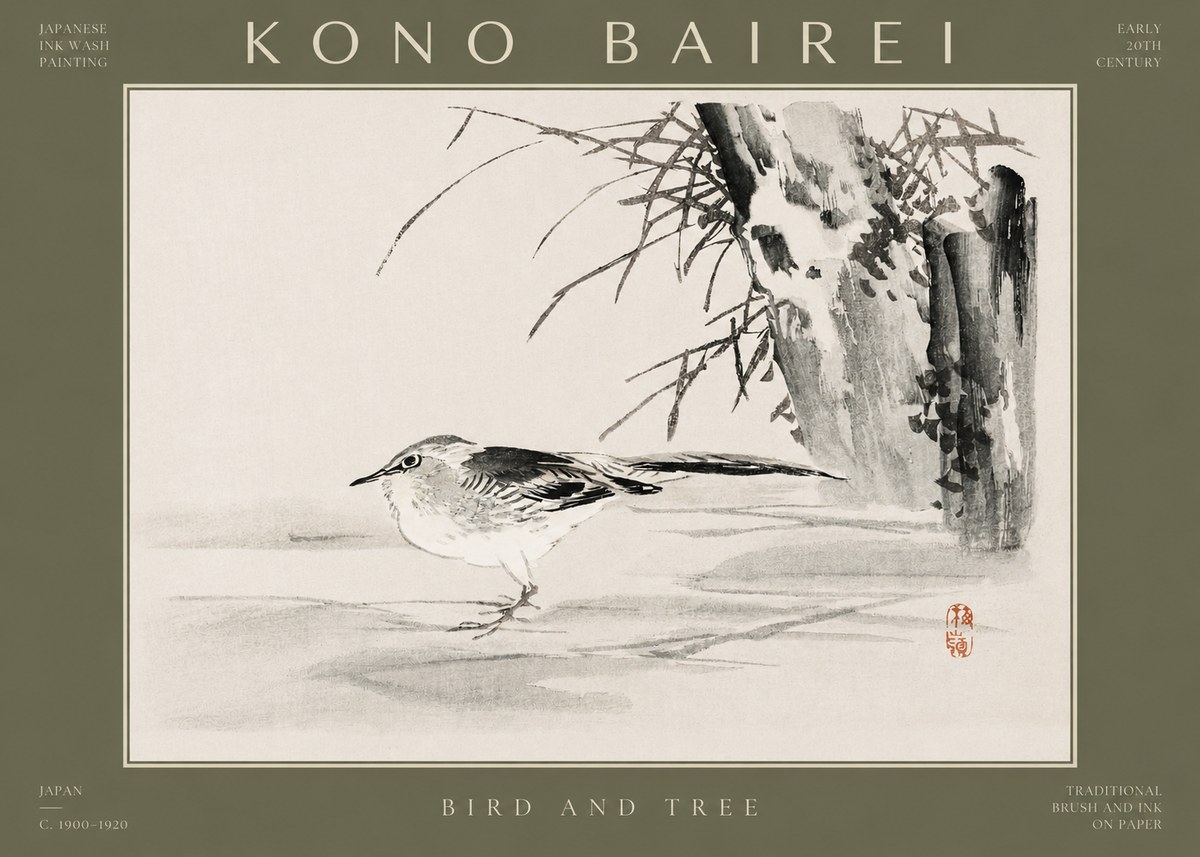 Kōno Bairei Bird and Tree No2 - Poszter