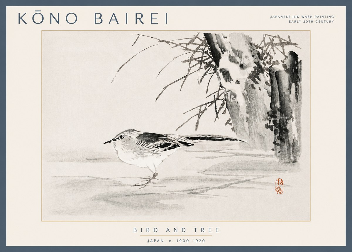 Kōno Bairei Bird and Tree No3 - Poszter