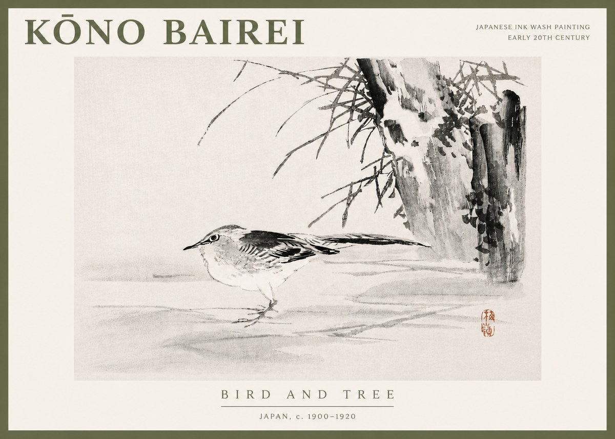 Kōno Bairei Bird and Tree No5 - Poszter