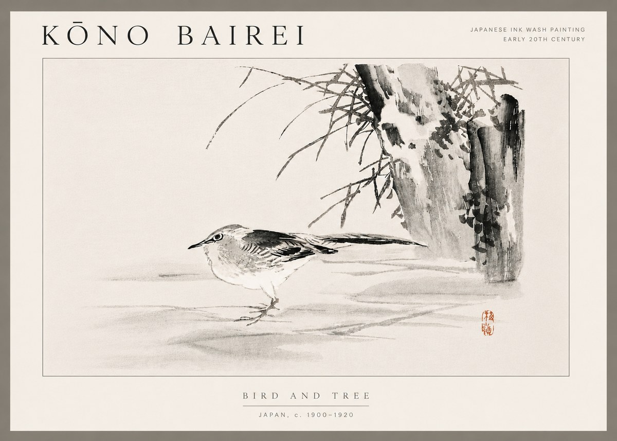 Kōno Bairei Bird and Tree No6 - Poszter