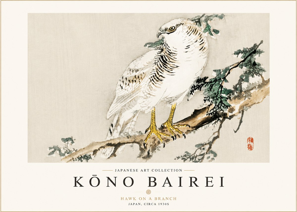 Kōno Bairei Hawk on a Branch No3 - Poszter
