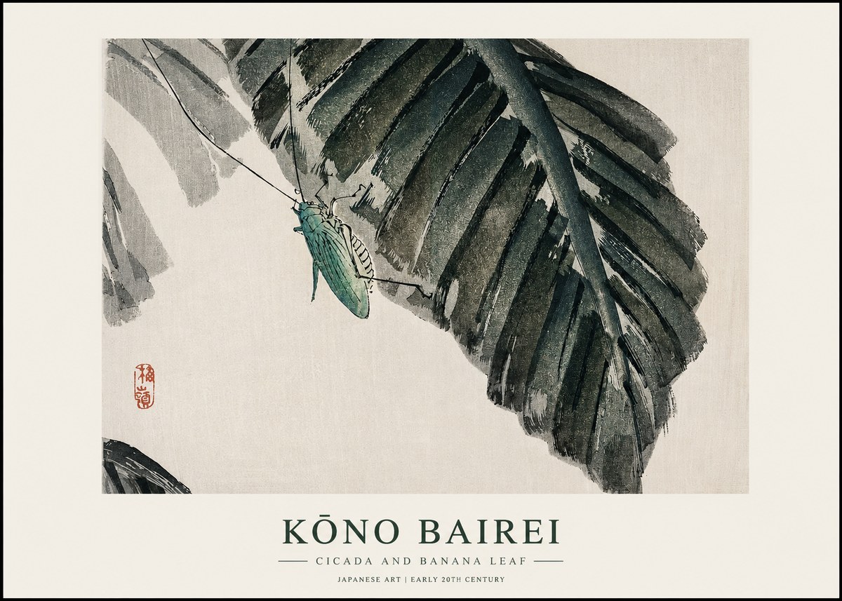 Kōno Bairei Cicada and Banana Leaf No1 - Poszter